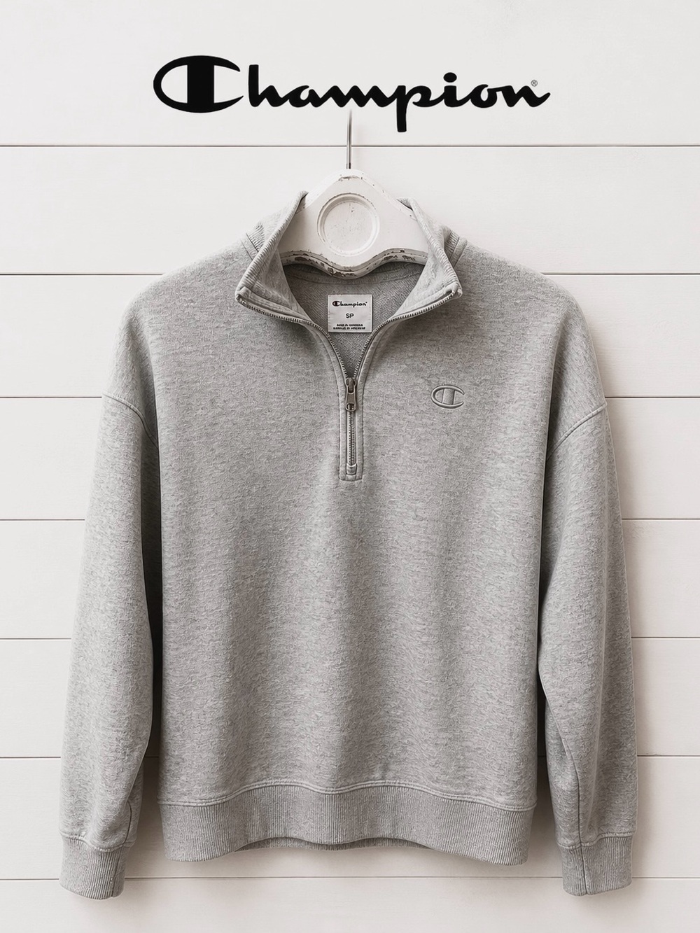 CHAMPION Gray 1/4 zip sweater size S - Picture 1 of 13